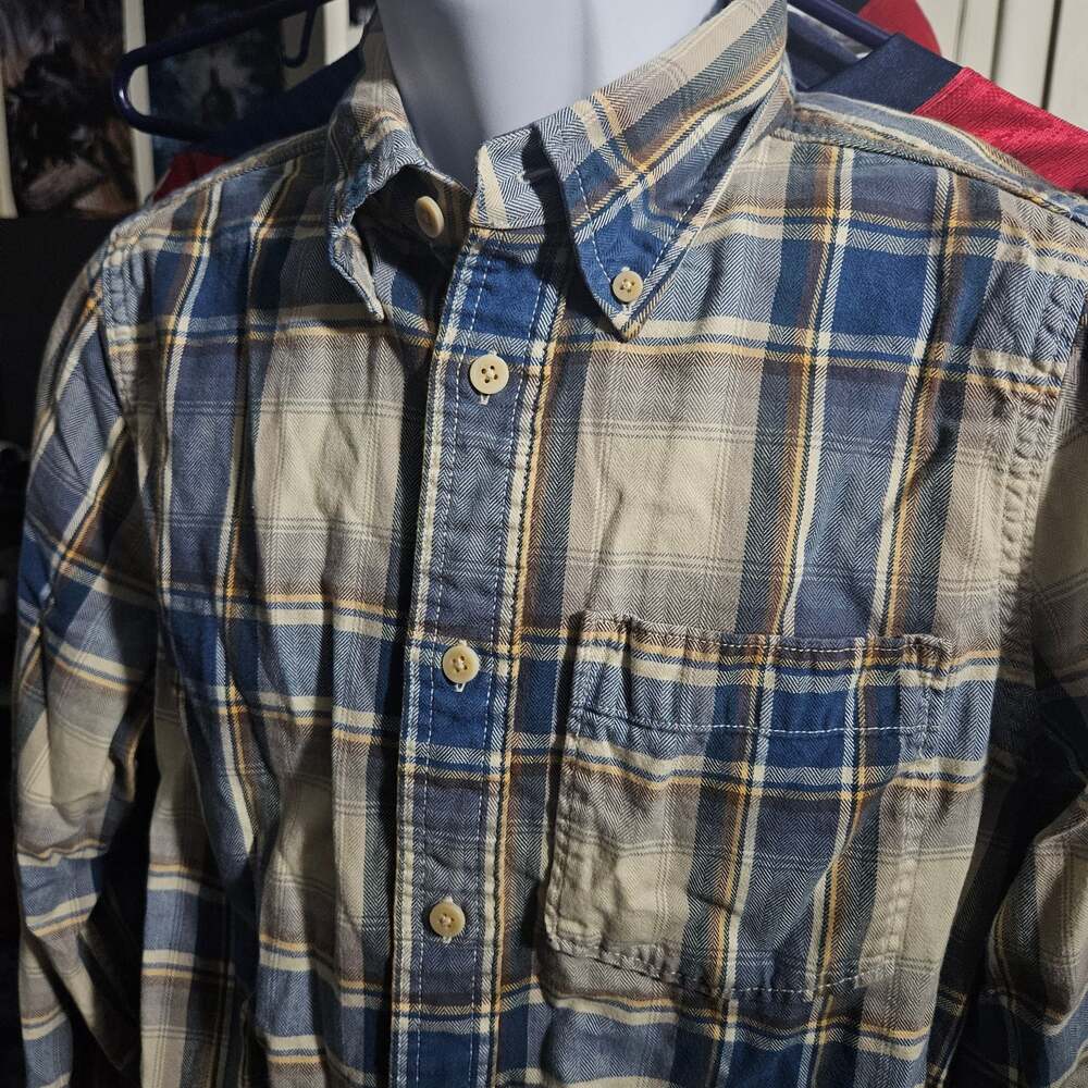 Abercrombie & Fitch Muscle Fit Blue Plaid Button Down Flannel Shirt Mens Medium